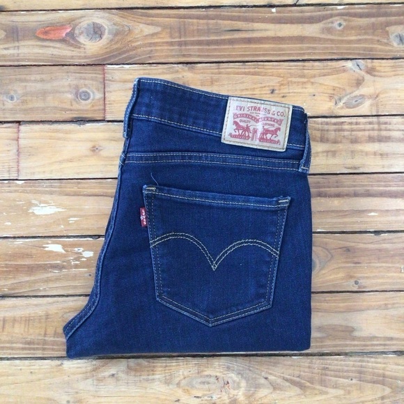 LEVIS 711 jeans skinny mid rise medium waist stretchy dark blue denim size 26 - Picture 3 of 14